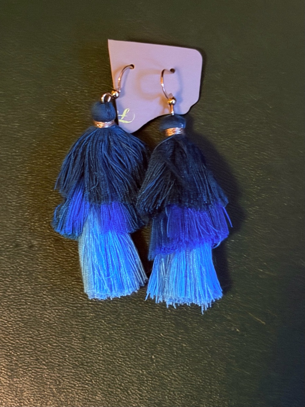 Blue Ombré Tiered Tassel Statement Earrings 2.5”